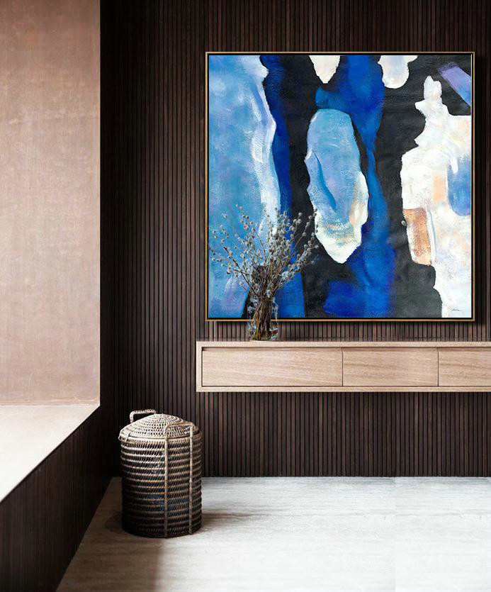 Original Artwork Extra Large Abstract Painting,Oversized Blue Contemporary Painting On Canvas,Personalized Canvas Art,Blue,Black,White,Sky Blue.etc